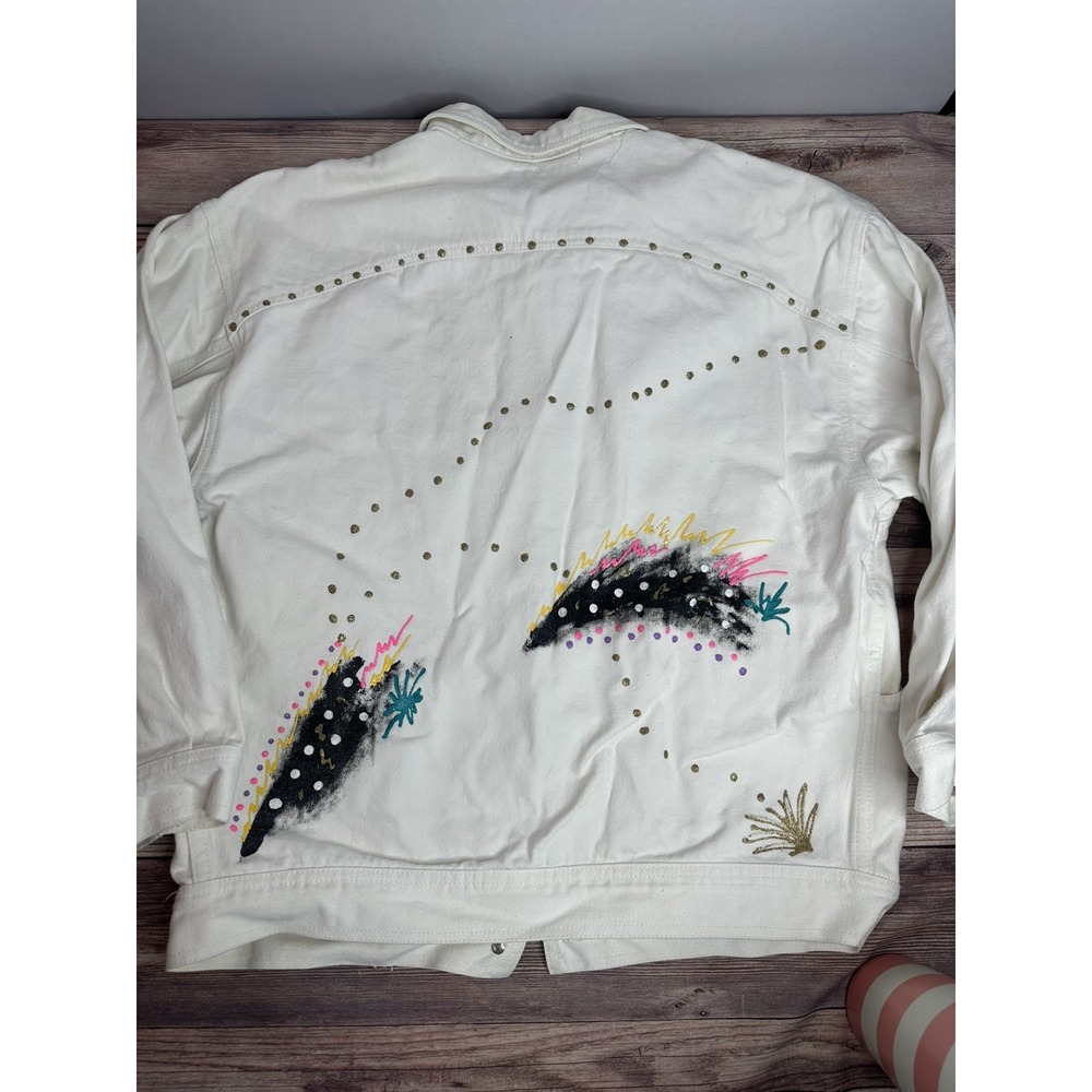 Vintage Jordache Studio 80s Painted White Denim Jacket‎ Size L - Picture 6 of 13